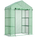 Outsunny 5' X 2.5' X 6.5' Mini Walk In Greenhouse Kit, Portable Green House With 3 Tier Shleves, Roll Up Door, And Weatherized Pe Cover For Backyard Garden, Green
