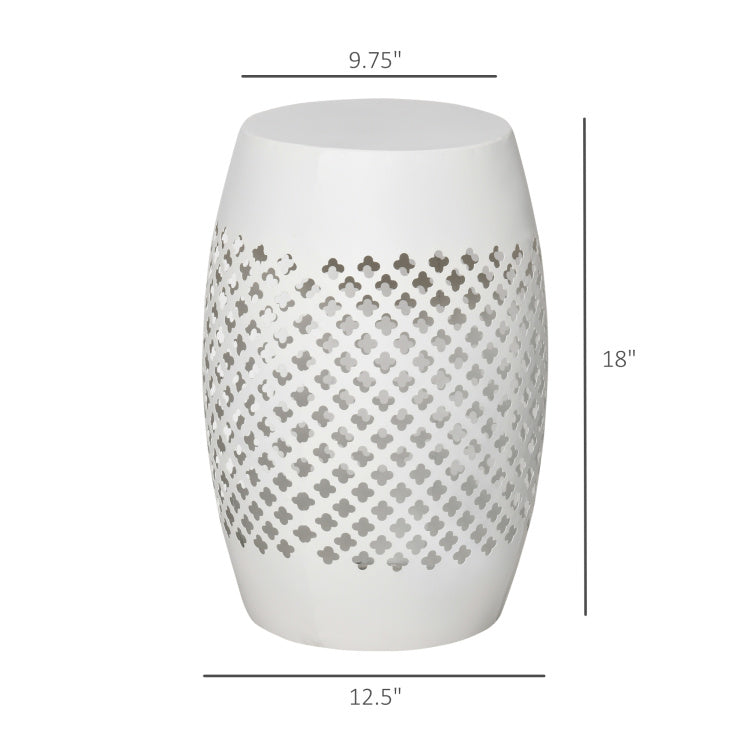 Outsunny 12.5" Steel Patio End Table, Round Hollow Drum Side Table, Accent Table For Indoor And Outdoor, White