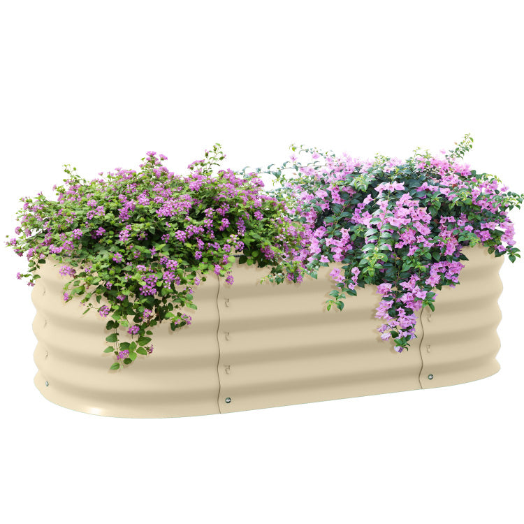 Outsunny 3.4' X 2' X 1' Galvanized Raised Garden Bed Kit, Outdoor Metal Elevated Planter Box With Safety Edging, Easy Diy Stock Tank For Growing Flowers, Herbs & Vegetables, Cream