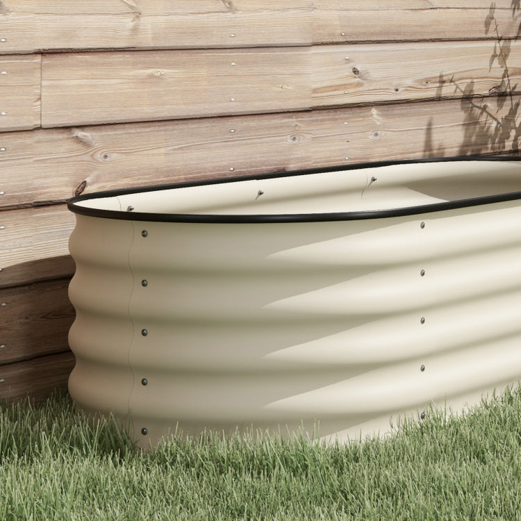 Outsunny 7.9' X 2' X 1.4' Galvanized Raised Garden Bed Kit, Outdoor Metal Elevated Planter Box With Safety Edging, Easy Diy Stock Tank For Growing Flowers, Herbs & Vegetables, Cream