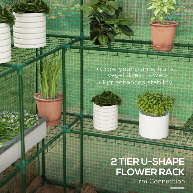 Outsunny 4.6' X 4.7' Portable Greenhouse, Water Uv Resistant Walk In Small Outdoor Greenhouse With 2 Tier U Shaped Flower Rack Shelves, Roll Up Door & Windows, Green