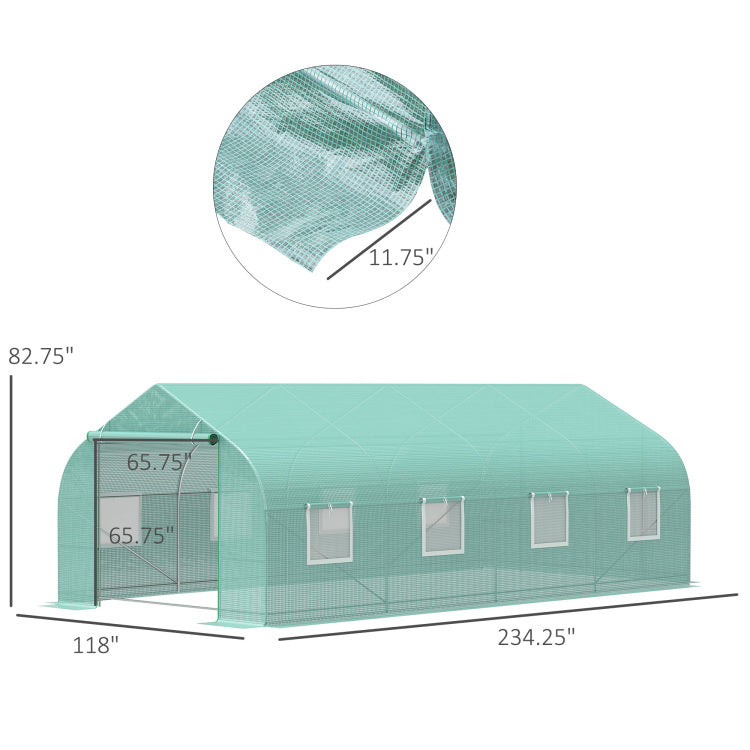 Outsunny 20' X 10' X 7' Outdoor Walk In Greenhouse, Tunnel Green House With Roll Up Windows, Zippered Door, Pe Cover, Heavy Duty Steel Frame, Green