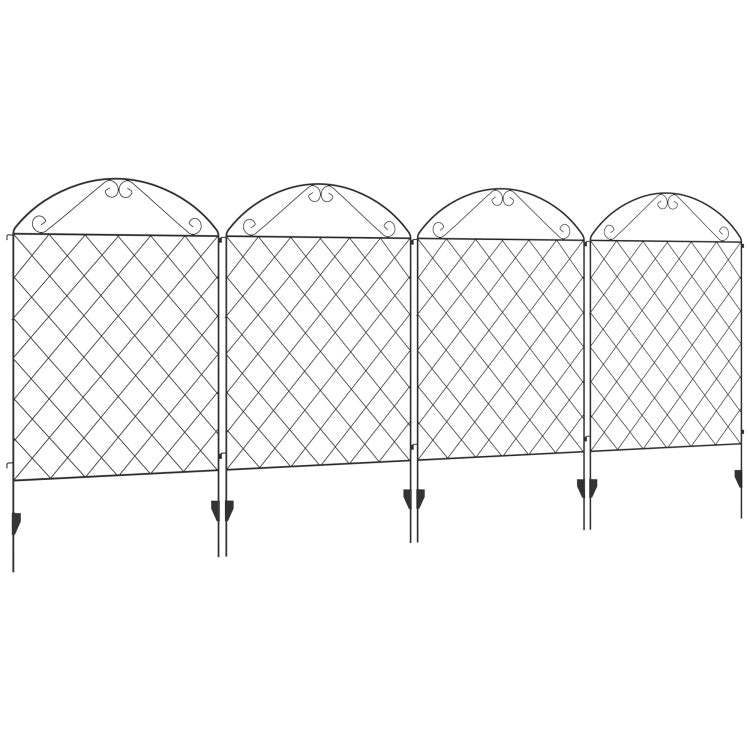 Outsunny Garden Fence, 4 Pack Steel Fence Panels, 11.4' L X 43" H, Rust Resistant Animal Barrier Decorative Border Flower Edging For Yard, Landscape, Patio, Outdoor Decor, Curved Vines
