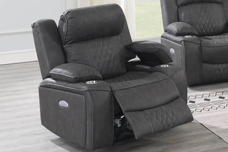 Power Motion Recliner Chair 1Pc Chair Contemporary Charcoal Color Gel Fabric Storage Arms W Cup Holder Living Room Furniture