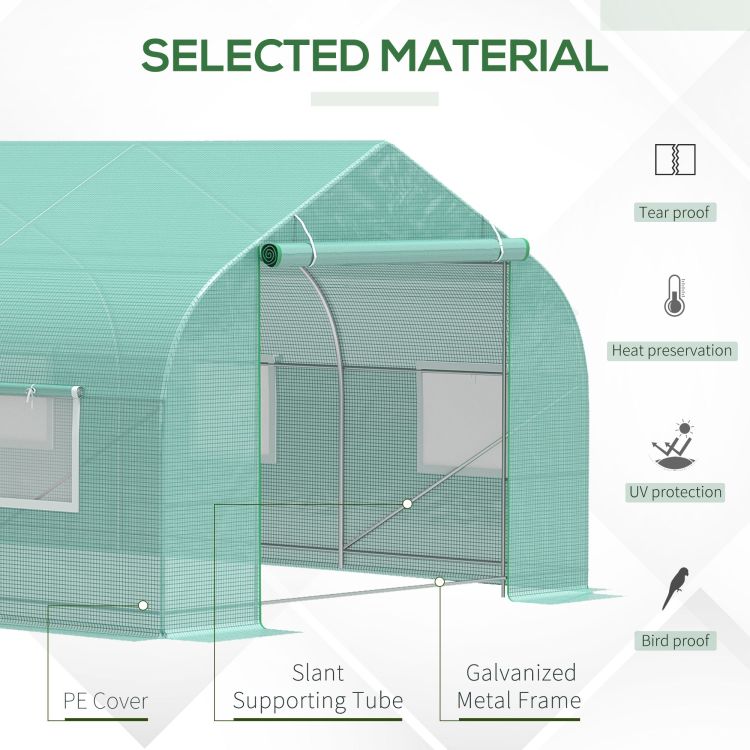 Outsunny 20' X 10' X 7' Outdoor Walk In Greenhouse, Tunnel Green House With Roll Up Windows, Zippered Door, Pe Cover, Heavy Duty Steel Frame, Green
