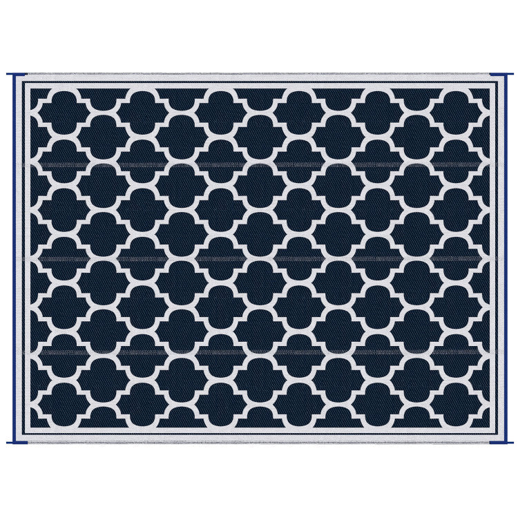 Outsunny Reversible Outdoor Rug Carpet, 9' X 18' Waterproof Plastic Straw Rug, Portable Rv Camping Rugs With Carry Bag, Large Floor Mat For Backyard, Deck, Picnic, Beach, Blue & White