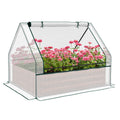 Outsunny Raised Garden Bed With Mini Greenhouse, Galvanized Outdoor Planter Box With Cover, For Herbs And Vegetables, Use For Patio, Garden, Balcony, White Cover And Brown Planter
