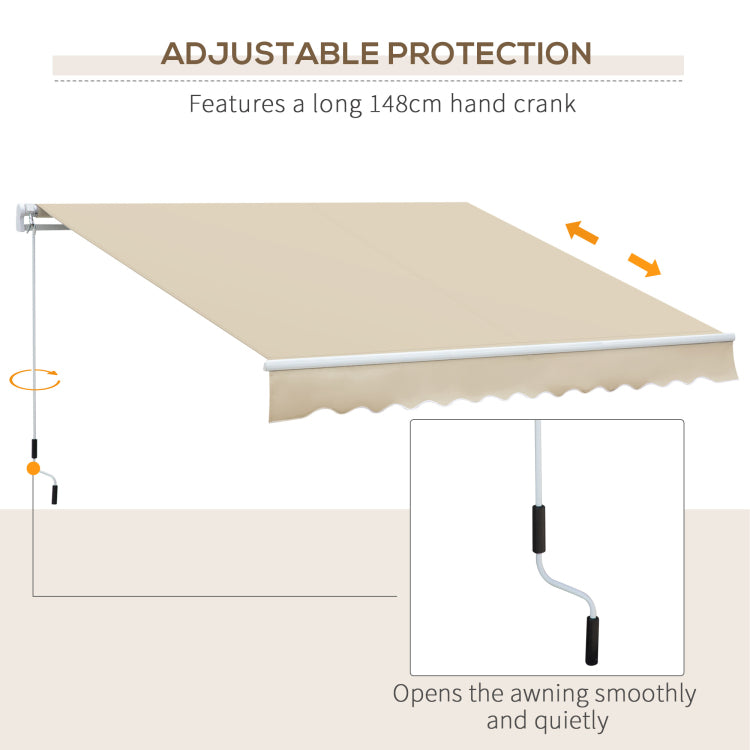 Outsunny 12' X 8' Retractable Awning Patio Awnings Sun Shade Shelter With Manual Crank Handle, 280G M Uv & Water Resistant Fabric And Aluminum Frame For Deck, Balcony, Yard, Cream White