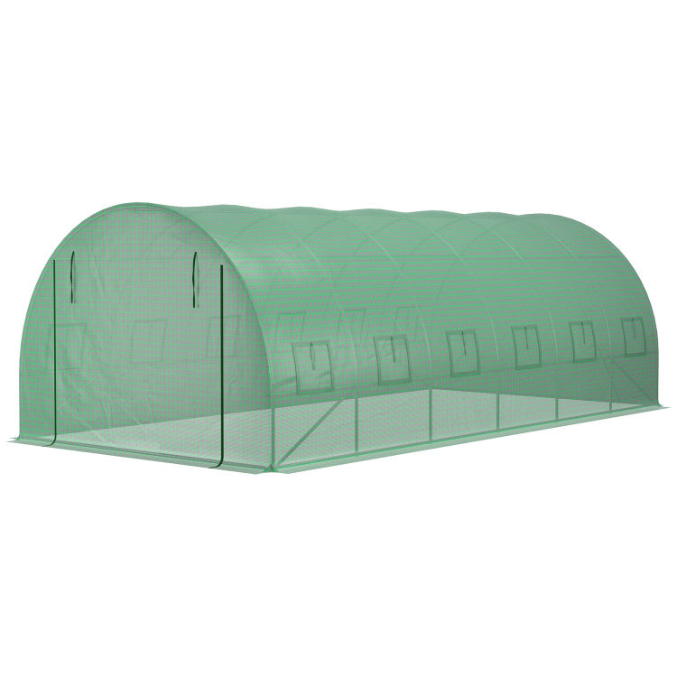 Outsunny 19.7' X 9.8' X 6.6' Plastic Greenhouse Cover Replacement, Heavy Duty Waterproof Tarp For Hoop House, Sheeting With 12 Windows, Door & Reinforcement Grid, Green