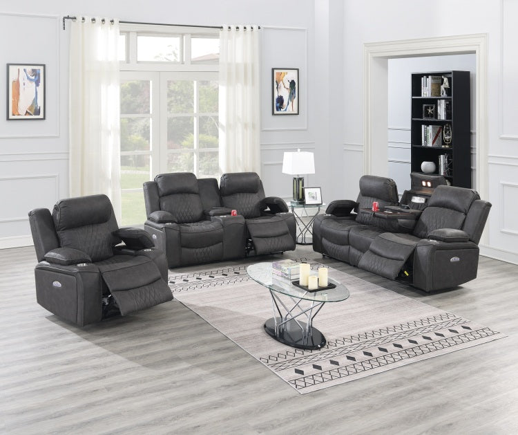 Power Motion Recliner Chair 1Pc Chair Contemporary Charcoal Color Gel Fabric Storage Arms W Cup Holder Living Room Furniture