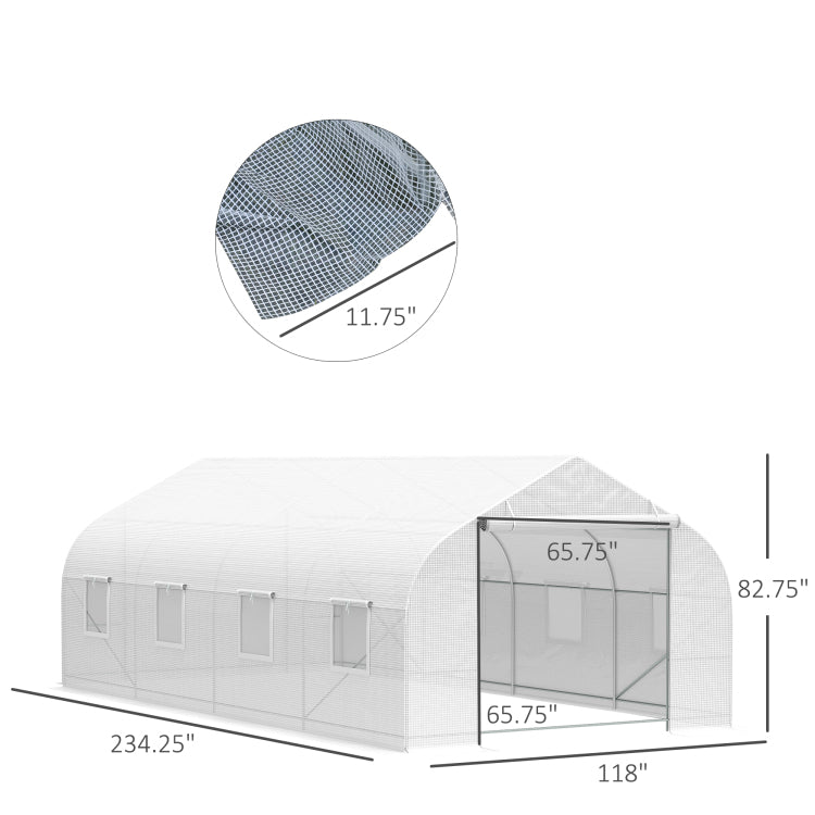 Outsunny 20' X 10' X 7' Outdoor Walk In Greenhouse, Tunnel Green House With Roll Up Windows, Zippered Door, Pe Cover, Heavy Duty Steel Frame, White