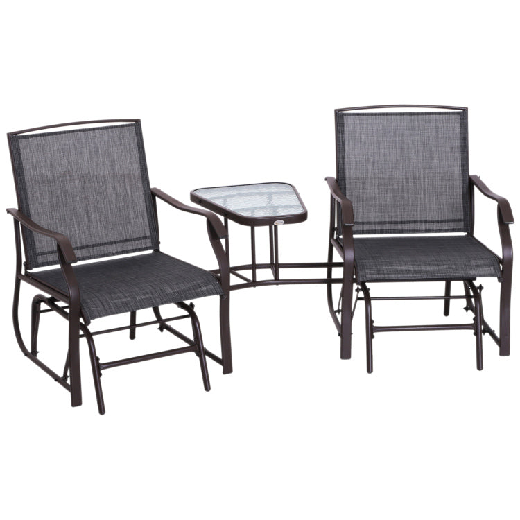 Outsunny Outdoor Glider Chairs With Coffee Table, Patio 2 Seat Rocking Chair Swing Loveseat With Sling For Backyard, Garden And Porch, Grey