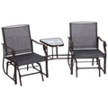 Outsunny Outdoor Glider Chairs With Coffee Table, Patio 2 Seat Rocking Chair Swing Loveseat With Sling For Backyard, Garden And Porch, Grey