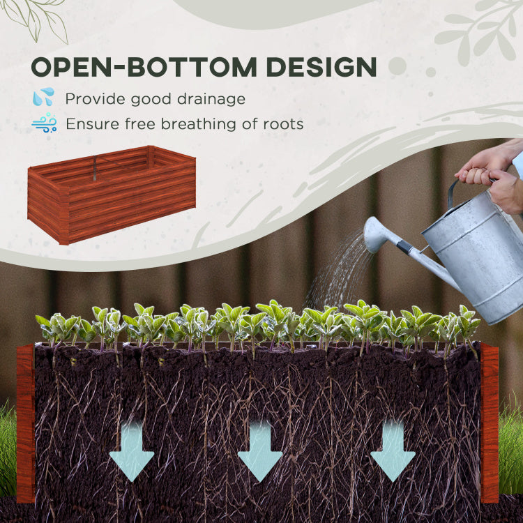 Outsunny Galvanized Raised Garden Bed Kit, Large And Tall Metal Planter Box For Vegetables, Flowers And Herbs, Reinforced, 6' X 3' X 2', Dark Brown