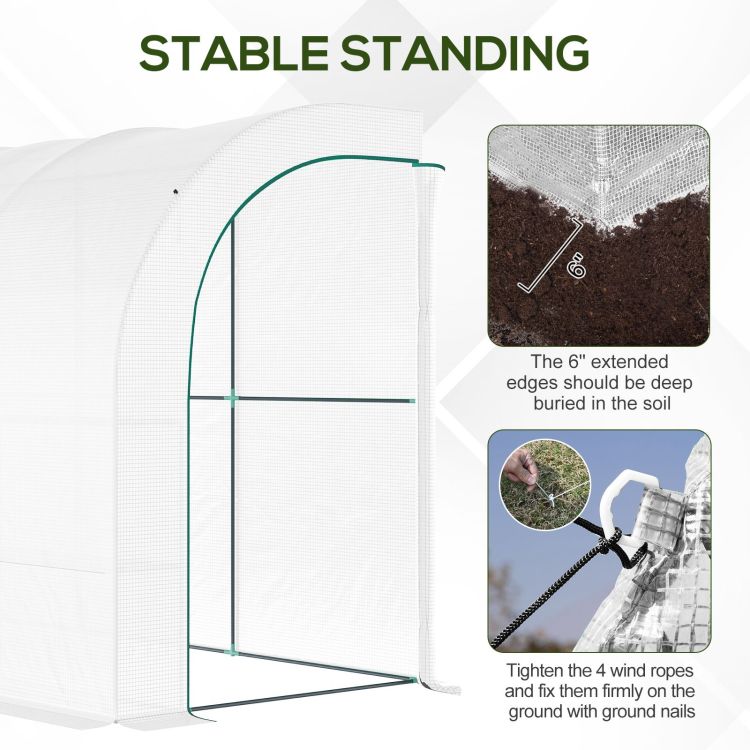 Outsunny 10' X 5' X 7' Lean To Greenhouse, Walk In Green House, Plant Nursery With 2 Roll Up Doors And Windows, Pe Cover And 3 Wire Shelves, White