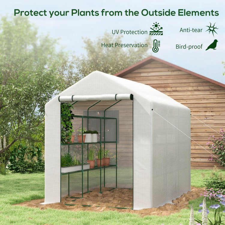 Outsunny Walk In Greenhouse For Outdoors With Roll Up Zipper Door, 18 Shelves, Pe Cover, Small And Portable Green House, Heavy Duty Humidity Seal, 95.25" X 70.75" X 82.75", White