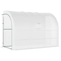 Outsunny 10' X 5' X 7' Lean To Greenhouse, Walk In Green House, Plant Nursery With 2 Roll Up Doors And Windows, Pe Cover And 3 Wire Shelves, White