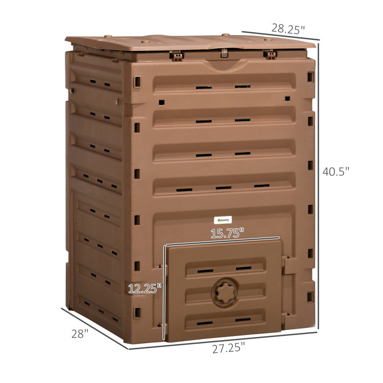 Outsunny Garden Compost Bin, 120 Gallon 450L Garden Composter, Bpa Free, With 80 Vents And 2 Sliding Doors, Lightweight & Sturdy, Fast Creation Of Fertile Soil, Brown