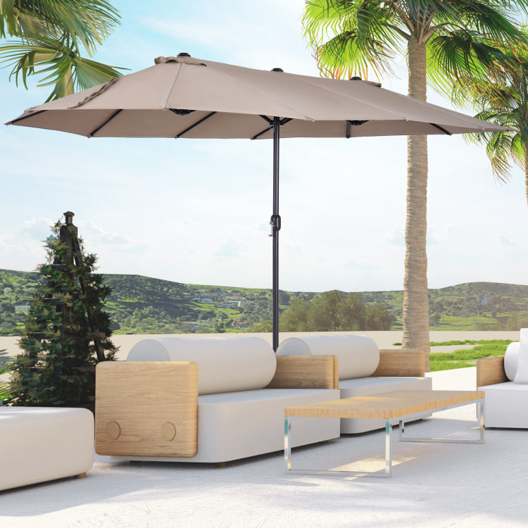Outsunny Extra Large 15Ft Patio Umbrella, Double Sided Outdoor Umbrella With Crank Handle And Air Vents For Backyard, Deck, Pool, Market, Tan