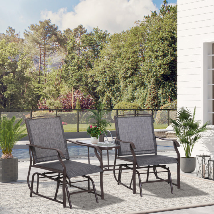 Outsunny Outdoor Glider Chairs With Coffee Table, Patio 2 Seat Rocking Chair Swing Loveseat With Sling For Backyard, Garden And Porch, Grey
