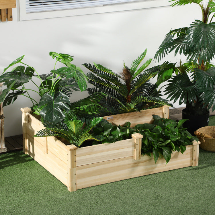 Outsunny 3 Tier Raised Garden Bed, Outdoor Planter Box, Wooden Garden Box With Open Bottom For Growing Vegetables, Herbs, Flowers, 42.5" X 34.75" X 14.25", Natural