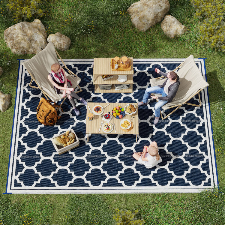 Outsunny Reversible Outdoor Rug Carpet, 9' X 18' Waterproof Plastic Straw Rug, Portable Rv Camping Rugs With Carry Bag, Large Floor Mat For Backyard, Deck, Picnic, Beach, Blue & White