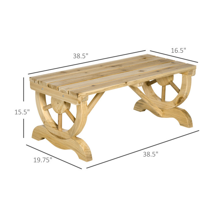 Outsunny 2 Person Wooden Garden Bench, Outdoor Wagon Wheel Porch Bench For Backyard Garden, Support 550 Lbs, Rustic Country Style Patio Furniture, Natural