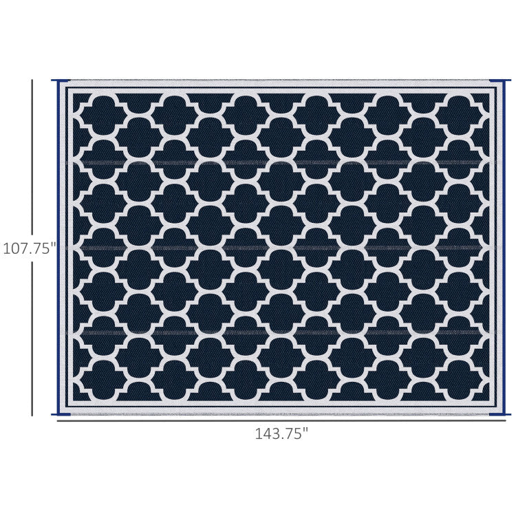 Outsunny Reversible Outdoor Rug Carpet, 9' X 18' Waterproof Plastic Straw Rug, Portable Rv Camping Rugs With Carry Bag, Large Floor Mat For Backyard, Deck, Picnic, Beach, Blue & White