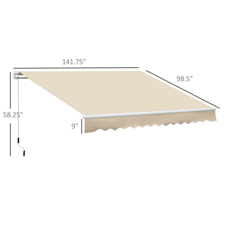 Outsunny 12' X 8' Retractable Awning Patio Awnings Sun Shade Shelter With Manual Crank Handle, 280G M Uv & Water Resistant Fabric And Aluminum Frame For Deck, Balcony, Yard, Cream White