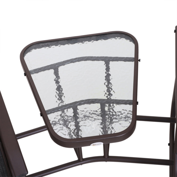 Outsunny Outdoor Glider Chairs With Coffee Table, Patio 2 Seat Rocking Chair Swing Loveseat With Sling For Backyard, Garden And Porch, Grey