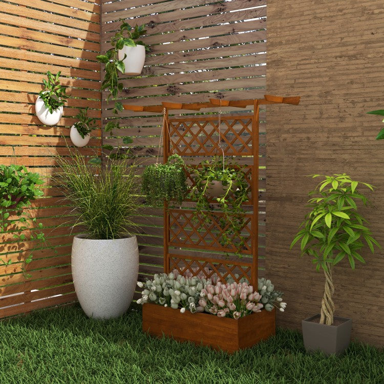 Outsunny Wood Planter With Trellis, Raised Garden Bed Privacy Screen Planter Box For Climbing Plants, Vines, Vegetables, Flowers
