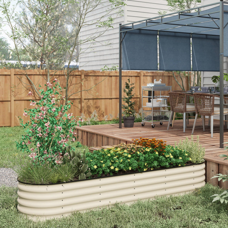 Outsunny 7.9' X 2' X 1.4' Galvanized Raised Garden Bed Kit, Outdoor Metal Elevated Planter Box With Safety Edging, Easy Diy Stock Tank For Growing Flowers, Herbs & Vegetables, Cream