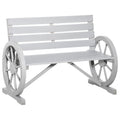 Outsunny 41" Wooden Wagon Wheel Bench, Rustic Outdoor Patio Weather Resistance Furniture, 2 Person Slatted Seat Bench With Backrest, Light Gray