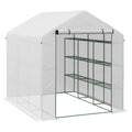 Outsunny Walk In Greenhouse For Outdoors With Roll Up Zipper Door, 18 Shelves, Pe Cover, Small And Portable Green House, Heavy Duty Humidity Seal, 95.25" X 70.75" X 82.75", White