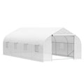 Outsunny 20' X 10' X 7' Outdoor Walk In Greenhouse, Tunnel Green House With Roll Up Windows, Zippered Door, Pe Cover, Heavy Duty Steel Frame, White