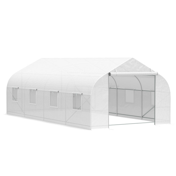 Outsunny 20' X 10' X 7' Outdoor Walk In Greenhouse, Tunnel Green House With Roll Up Windows, Zippered Door, Pe Cover, Heavy Duty Steel Frame, White