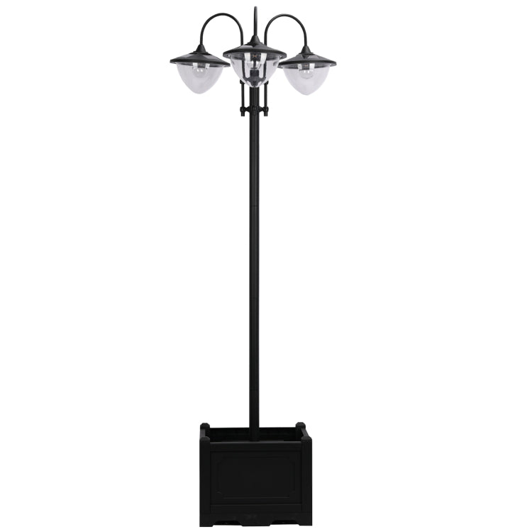 Outsunny 74.5" 3 Head Solar Lamp Post Street Light With Planter, Automatic On, 6 Hour Max Outdoor Ready Led Lighting, Black