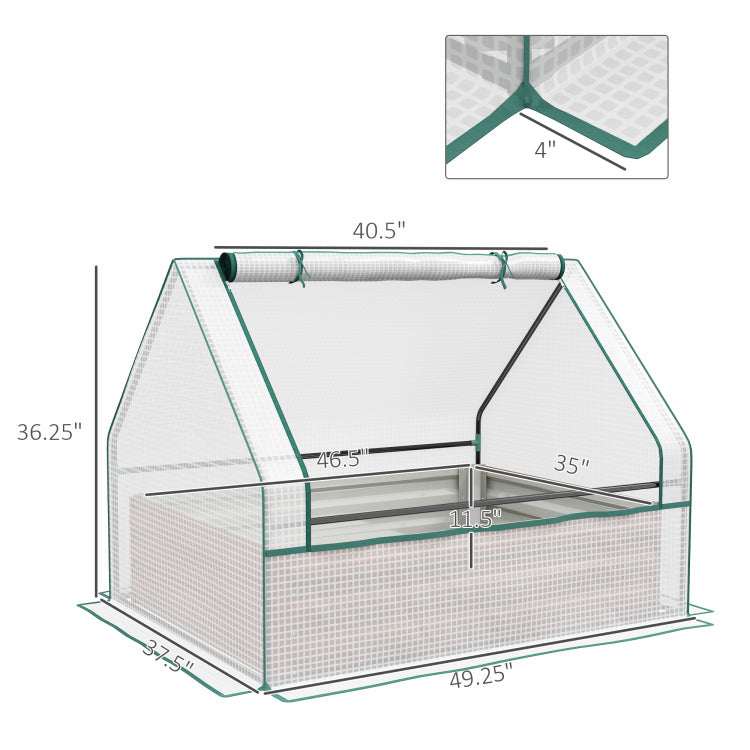 Outsunny Raised Garden Bed With Mini Greenhouse, Galvanized Outdoor Planter Box With Cover, For Herbs And Vegetables, Use For Patio, Garden, Balcony, White Cover And Brown Planter