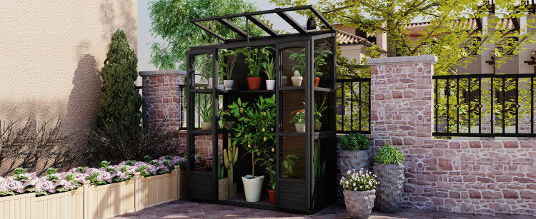 78 Inch Wooden Greenhouse Cold Frame With 4 Independent Skylights And 2 Folding Middle Shelves, Walk In Outdoor Greenhouse, Black