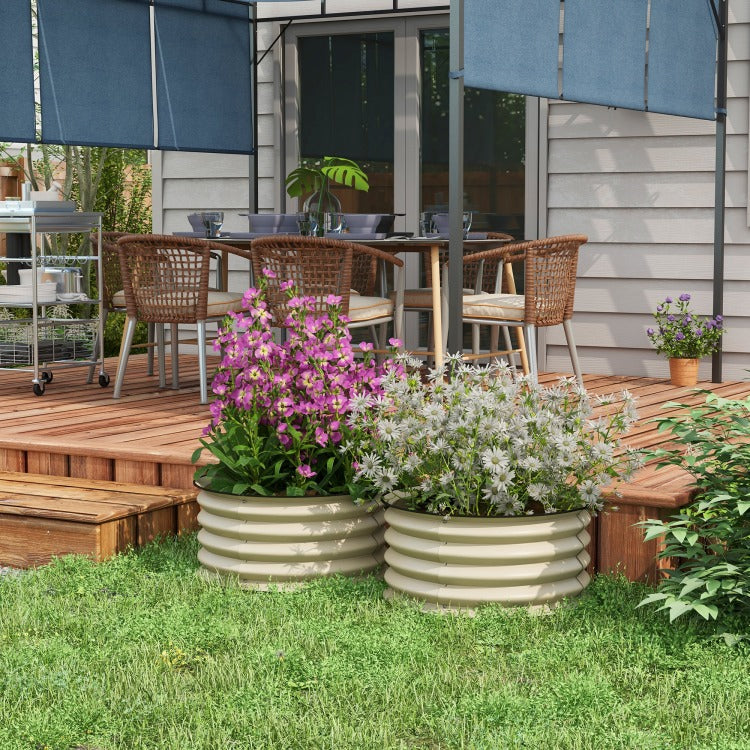 Outsunny Galvanized Raised Garden Bed Set Of 2, Planters For Outdoor Plants With Safety Edging, Easy To Assemble Stock Tanks For Growing Flowers, Herbs And Vegetables, Cream White