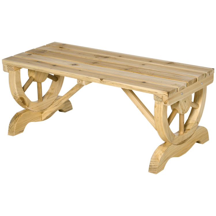 Outsunny 2 Person Wooden Garden Bench, Outdoor Wagon Wheel Porch Bench For Backyard Garden, Support 550 Lbs, Rustic Country Style Patio Furniture, Natural