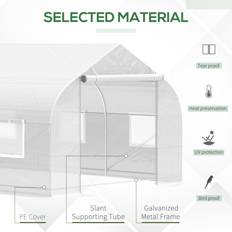 Outsunny 20' X 10' X 7' Outdoor Walk In Greenhouse, Tunnel Green House With Roll Up Windows, Zippered Door, Pe Cover, Heavy Duty Steel Frame, White