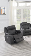 Power Motion Recliner Chair 1Pc Chair Contemporary Charcoal Color Gel Fabric Storage Arms W Cup Holder Living Room Furniture