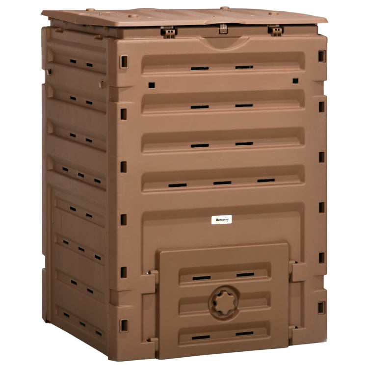 Outsunny Garden Compost Bin, 120 Gallon 450L Garden Composter, Bpa Free, With 80 Vents And 2 Sliding Doors, Lightweight & Sturdy, Fast Creation Of Fertile Soil, Brown