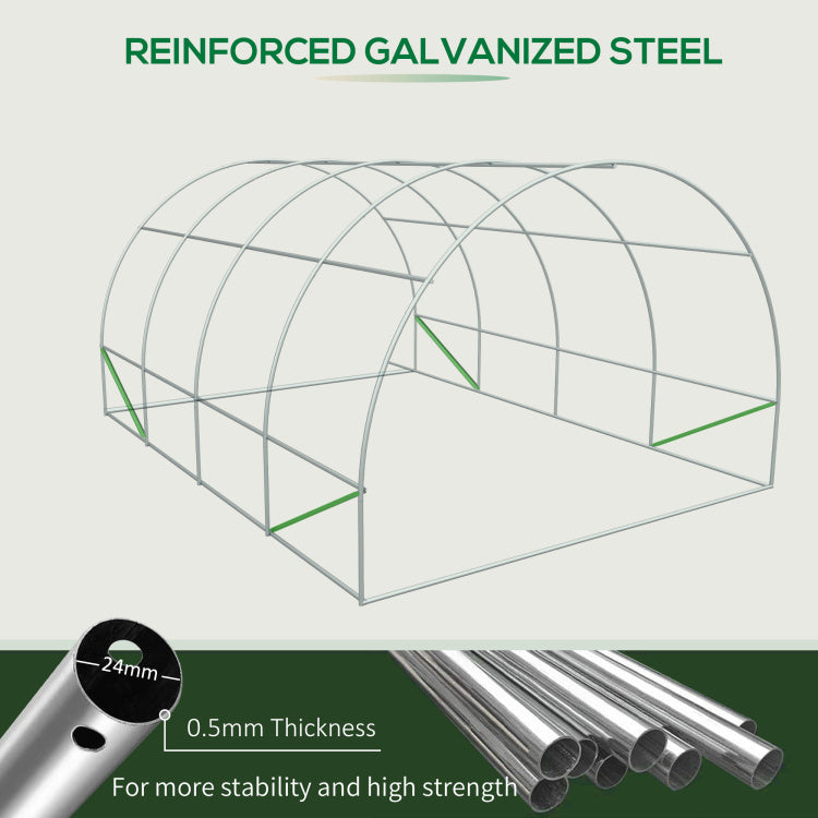 Outsunny 20' X 10' X 7' Outdoor Walk In Greenhouse, Tunnel Green House With Roll Up Windows, Zippered Door, Pe Cover, Heavy Duty Steel Frame, Green
