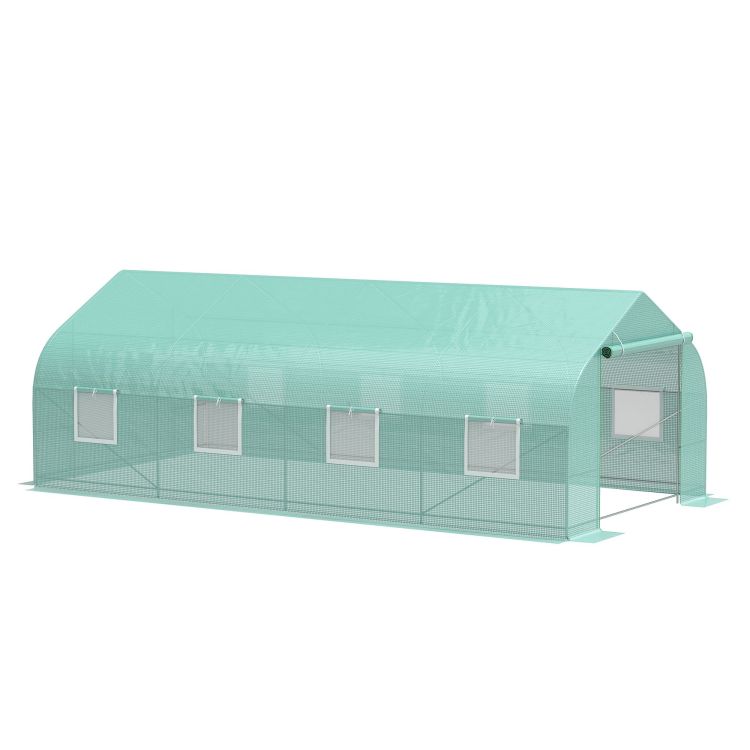 Outsunny 20' X 10' X 7' Outdoor Walk In Greenhouse, Tunnel Green House With Roll Up Windows, Zippered Door, Pe Cover, Heavy Duty Steel Frame, Green