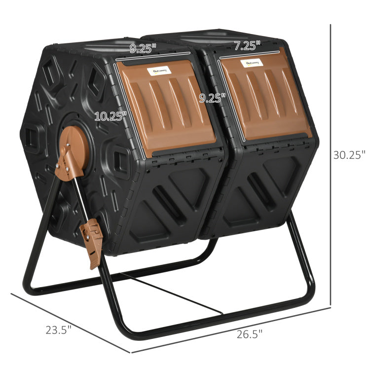 Outsunny Dual Chamber Compost Tumbler Bin, Outdoor Tumbling Composter With 24 Ventilation Openings And Steel Legs, 34.5 Gallon