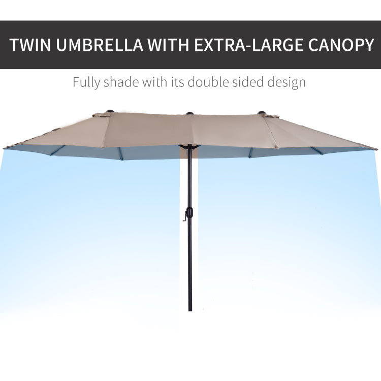 Outsunny Extra Large 15Ft Patio Umbrella, Double Sided Outdoor Umbrella With Crank Handle And Air Vents For Backyard, Deck, Pool, Market, Tan