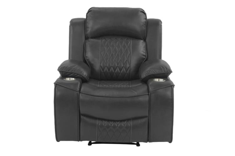 Power Motion Recliner Chair 1Pc Chair Contemporary Charcoal Color Gel Fabric Storage Arms W Cup Holder Living Room Furniture