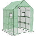 Outsunny 4.6' X 4.7' Portable Greenhouse, Water Uv Resistant Walk In Small Outdoor Greenhouse With 2 Tier U Shaped Flower Rack Shelves, Roll Up Door & Windows, Green